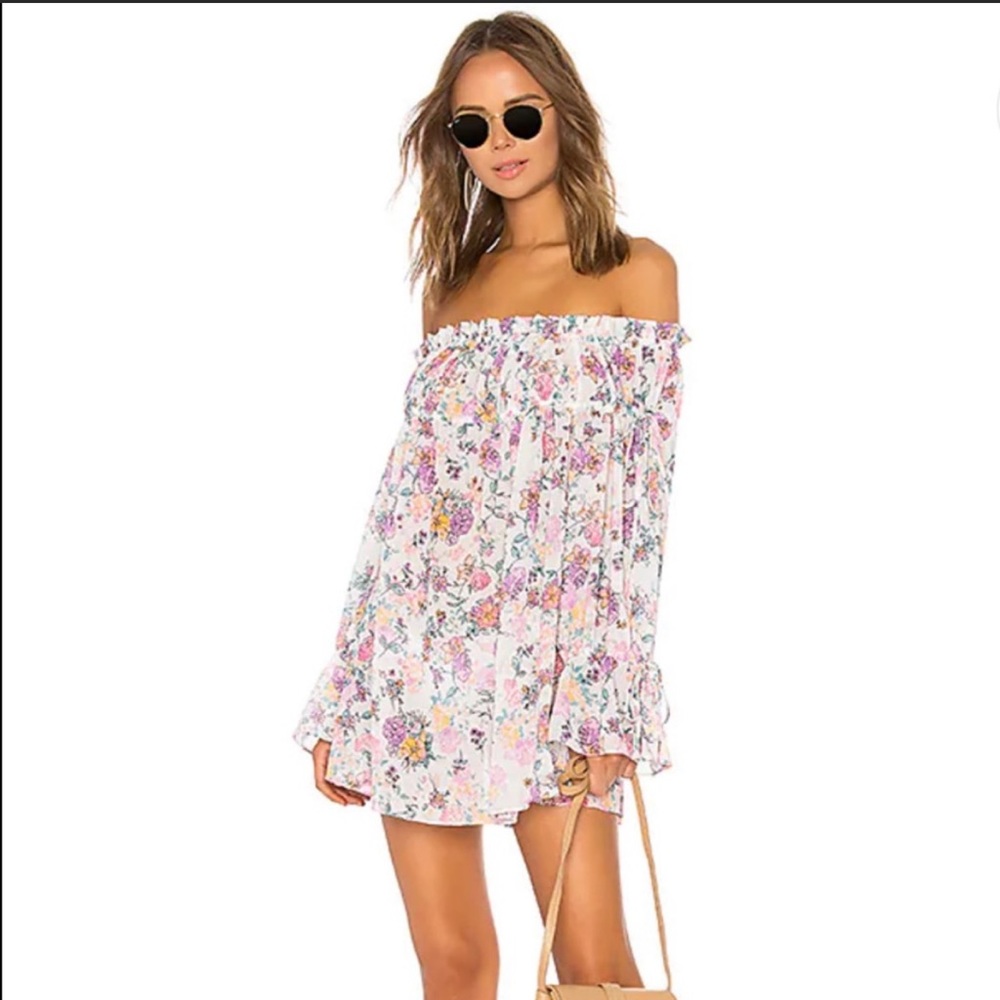 Tularosa Floral Brogan Off Shoulder Mini Dress tunic Medium
